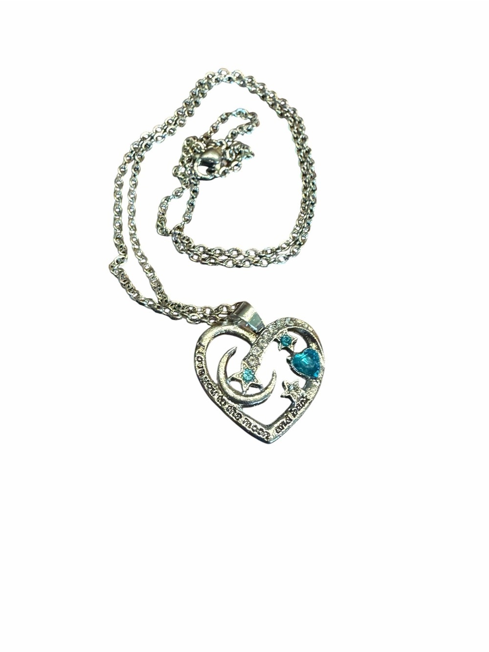 “I Love You To The Moon and Back”Silver Heart Pendant Necklace